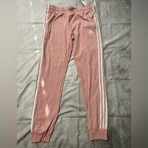 adidas Dusty Pink Joggers with White Three-Stripes